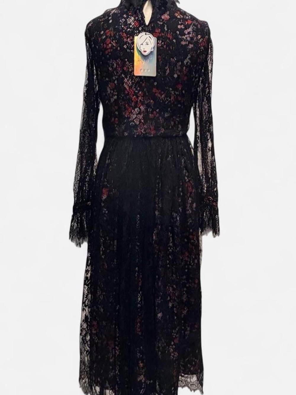 Black Floral Lace Long Sleeve Maxi Dress - Picture 2 of 5